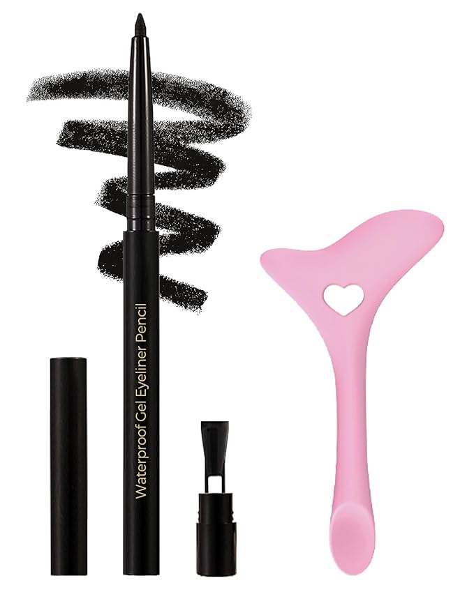 Black Eyeliner Pencil Retractable Gel Eye Liner Pencil Built in Sharpener Waterproof Smudge proof Waterline Eye Liner Pencils Smooth Creamy Texture With 1 Eyeliner Stencil Makeup Tool