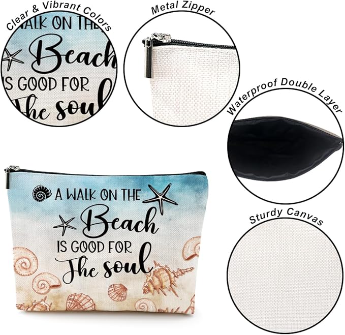 Funny Beach Gifts for Women Cosmetic Bag Travel Ocean Beach Vacation Essentials for Girls, Bestie, Friends, Summer Beaches Lover Makeup Bag Girls Trip Gifts Favors Stuff Birthday Christmas Graduation