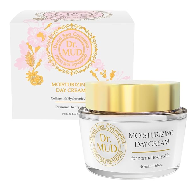 Dr. Mud Moisturizing Day Cream – Daily Face Cream with Dead Sea Minerals, Hyaluronic Acid, Collagen & Natural Plant Extracts – Paraben Free Anti-Aging Facial Moisturizer for Normal to Dry Skin, 50ml