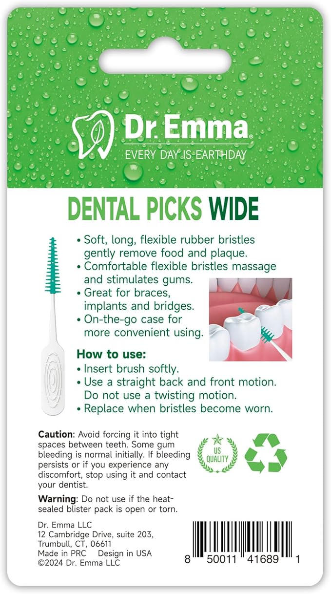Dr. Emma Dental Picks Wide Space Mint Soft Rubberized Tooth Picks Floss Pick Easy to Use Brush Picks for Teeth Cleaning and Gum Health 100Ct/Pack, 2 Pack(200Ct)