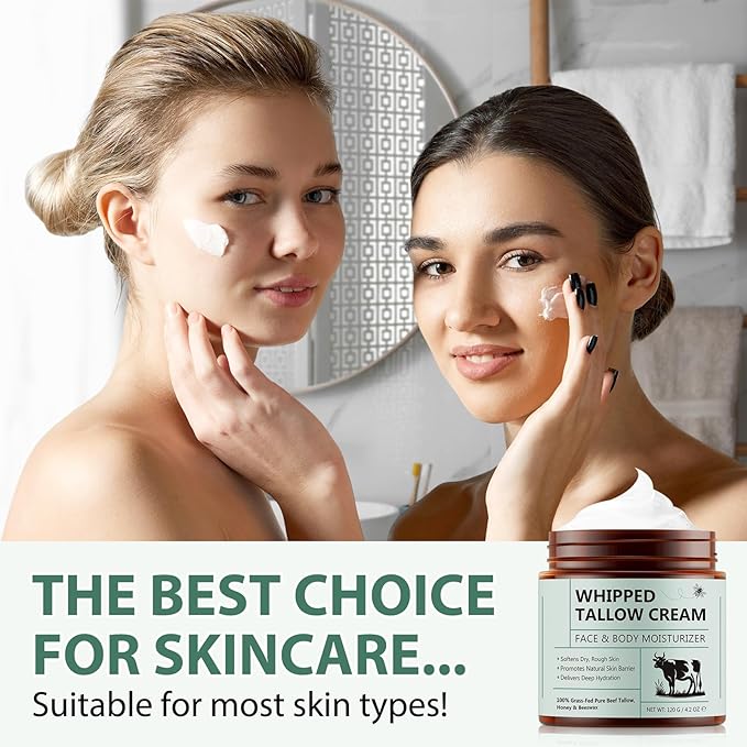 4.2oz Grass Fed Beef Tallow for Women and Girls, Organic Grass Fed and Finished Tallow For Skin - Face & Body(Unscented)