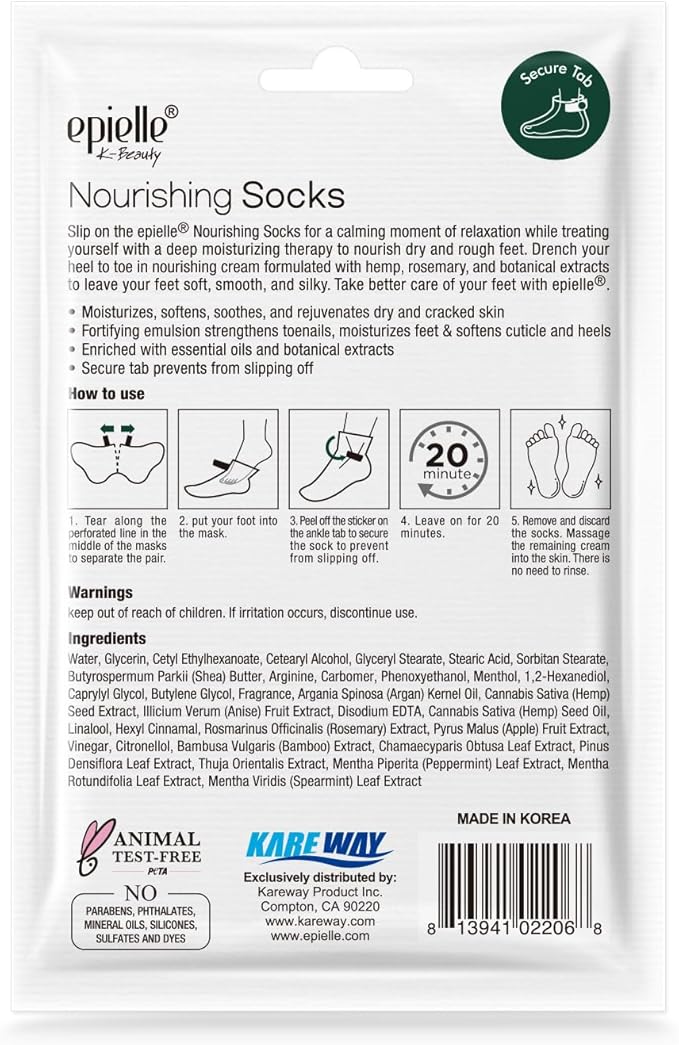 Epielle Nourishing Foot Mask 6 Pairs, Repair and Soften with Hemp & Rosemary Extract, Deep Moisturizing Socks for Dry, Cracked Feet, Self Care Gifts for Women, Spa Kit, Stocking Stuffers