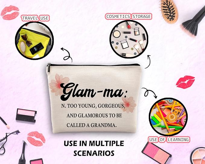 Dwept Glamma Definition Makeup Cosmetic Bag, Inspirational Grandma Makeup Travel Bag, Grandma Appreciation Cosmetic Bag Gifts For Grandma Grandmother Birthday Mother's Day from Granddaughter Grandson