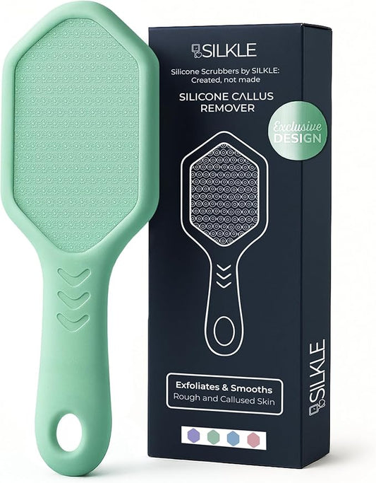 Nano Glass Foot File - Silicone Foot Callus Remover for Feet and Cracked Heels - Heel Scraper for Dead Skin - Ergonomic Foot Scrubber & Exfoliator for Shower with Non-Slip Grip - Green