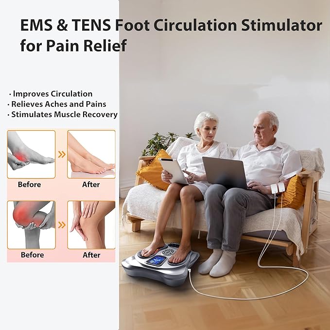 Creliver EMS Foot Massager for Neuropathy & Pain Relief, Electric Foot Circulation Stimulator for Legs & Feet, TENS Unit Muscle Stimulator for Plantar Fasciitis & Physical Therapy with 8 Pads