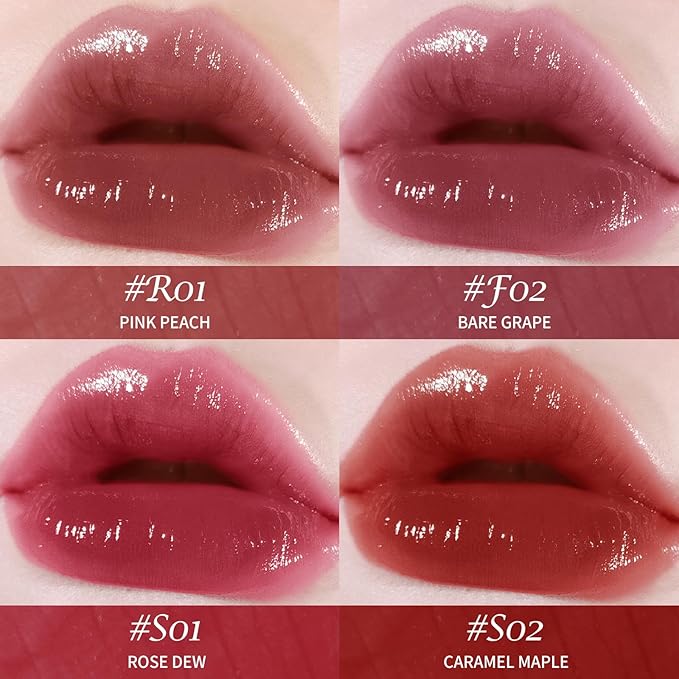 KIMUSE Gleamy Gloss Lip Stain Set, Long-lasting Lightweight Glow Lip Tint, Non-sticky Moisturizing Juicy & Glossy Finish