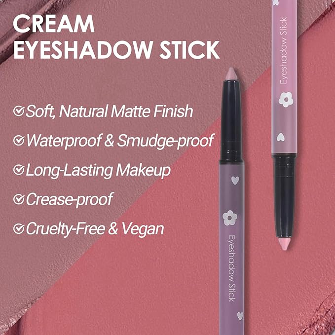 Erinde Rose Brown Eyeshadow Stick, Waterproof Nude Matte Eye Shadow Sticks, Cream Eye Shadow Pencil Crayon, Buildable & Blendable Long-Lasting Eyeshadow for Older Women, Vegan & Cruelty-Free, 106