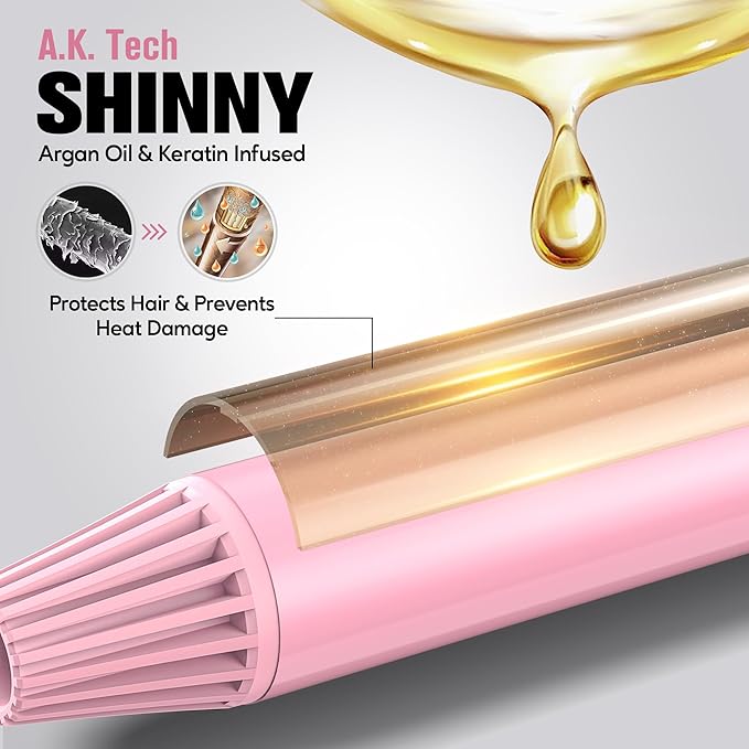 FARERY Long Barrel Curling Iron 1 Inch, Extra Long Curling Iron for Thin Hair, Infused Argan Oil & Keratin, 11 Adjustable Temp, Include Clips & Silicone Pad, Pink