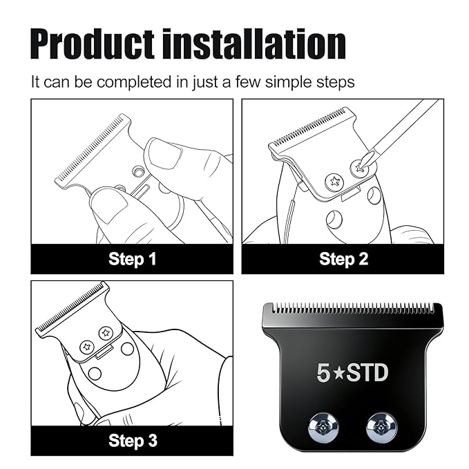 Replacement Blades for Wahl Detailer, 5 Star Hero, Razor Edger, and G Whiz trimmers,Black 2 Pack