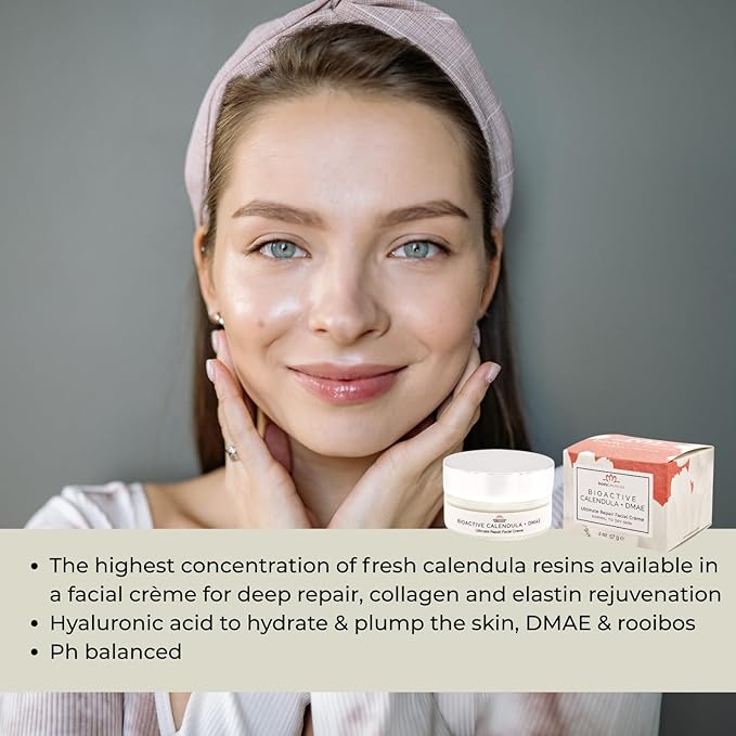 Bodyceuticals Bioactive Calendula + DMAE Ultimate Repair Face Cream – With Hyaluronic Acid, Rooibos & Rose – Moisturizer for Normal to Dry Skin – Vegan, Non-GMO, Gluten-Free, Soy-Free – 2 oz