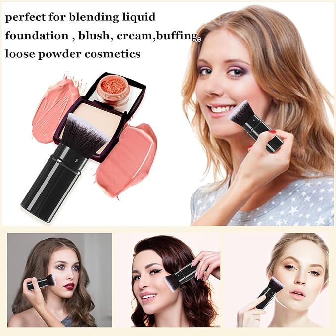 Keriloo Makeup Brush, Retractable Travel Kabuki Powder Foundation Makeup Brush Face Blush Brushes for Blending Liquid, Flawless Cosmetics, Bronzer, Buffing, Sunscreen,