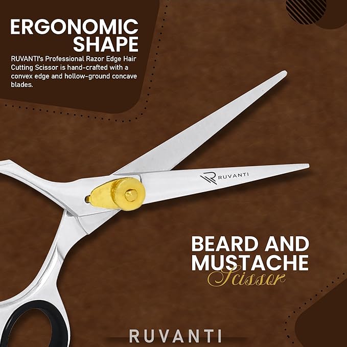 Ruvanti Hair Cutting Scissors - Professional Barber Premium Shears For Salon And Home Use, Sharp & Durbale Stainless Steel Blades for essential hair care & grooming, Comfortable Grip Handles