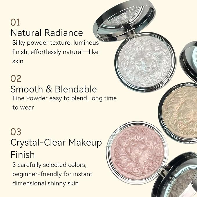 K'APEINE Highlighter Makeup Palette, High Glossy Face Makeup Palette Pearl Shimmer Single Glitter Eyeshadow White Sparkling Finish Highlighter Powder Smooth Baked Lasting Shining Makeup Kit-01