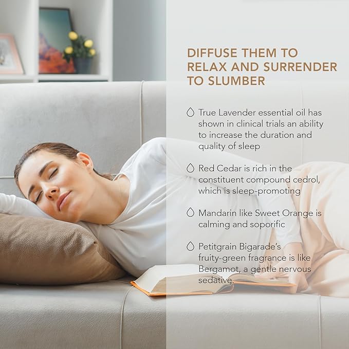 Slumber Essential Oil Kit – True Lavender, Red Cedar, Mandarin, and Petitgrain Bigarade – Organic & Wildcrafted – ISO Certified – No Synthetic Fillers – Ethically Sourced