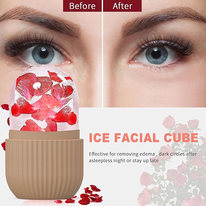 Ice Cube Roller Massager for Face, Eyes and Neck Naturally Conditioning and Skin Care,De-Puff Eye Bags,Reduce Migraine Pain,Reusable Massage Silicone Ice Mold (Multiple Colors)
