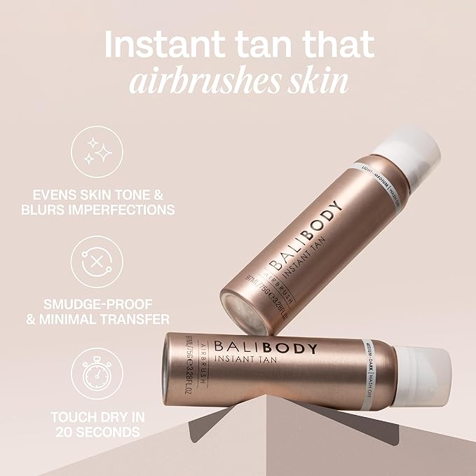Bali Body Instant Tan Medium-Dark - Instant Tan & Sunless Tanning Solution - Self Tanner for Dark & Airbrushed Glow, Vitamin E, Vegan & Cruelty-Free, Glow Body Self Tanners (97 ml/3.28 fl oz)