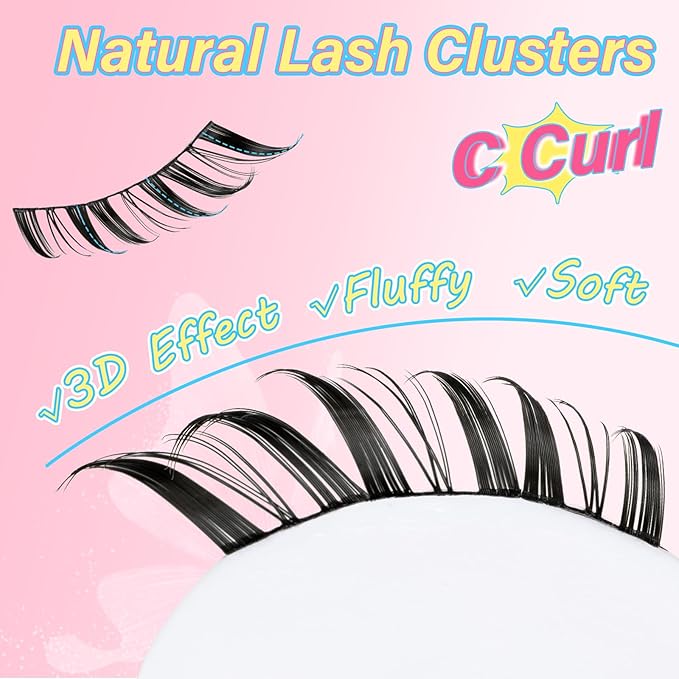 Manga Lashes Natural Look Cluster Lashes Anime Lashes Faux Mink Lashes Wispy Fluffy Eyelashes Spiky C Curl Individual Cluster (Wispy03)