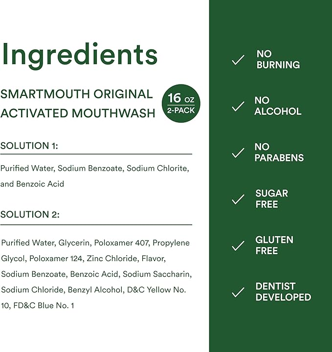 SmartMouth Original Zinc Activated Mouthwash - Instant Fresh Breath Mouthwash - Eliminates Bad Odors and Bad Breath - Alcohol-Free, Sugar-Free, Gluten-Free - Fresh Mint - 16 fl oz (2 Pack)