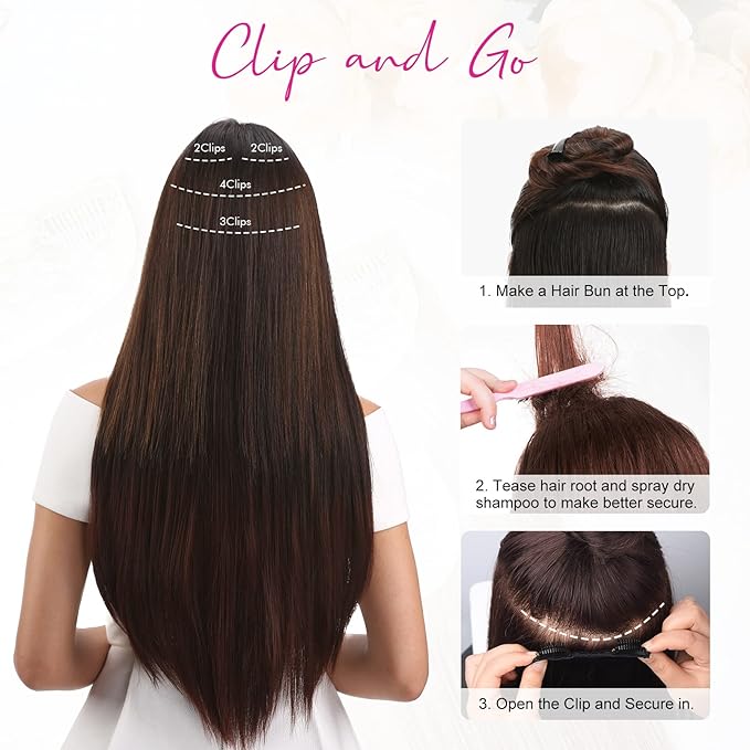 REECHO 24" Straight Long 4 PCS Set Thick Clip in on Hair Extensions - Medium Blonde with Pale Highlight