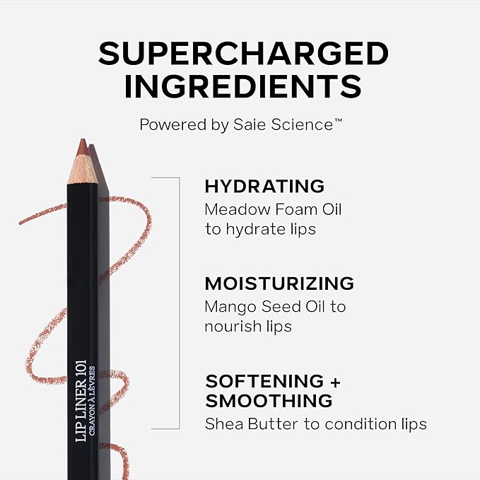 Saie Lip Liner 101 - Lip Pencil Made with a Creamy, Soft Matte Formula for a Naturally Framed or Fully Filled Look - Supercharged with Shea Butter & Jojoba Oil - Flirt (.05 oz)