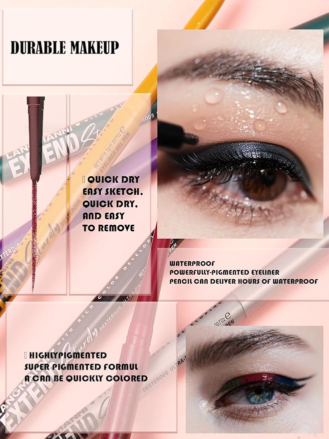 Blue Gel Glitter Eyeliner Pencil, Metallic Waterproof Smudge-Proof Creamy Retractable Smooth Eye Liner pencil, Hypoallergenic Long Lasting Eyeliner Brightener Pen Crayon Eye Makeup Gift for Women#08