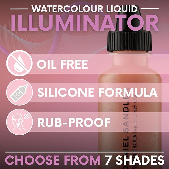Daniel Sandler WATERCOLOUR LIQUID ILLUMINATOR - 'TEASE' 15ml – Shimmer Liquid Blush for Cheeks Make up, Highlighter – Oil-Free, Lightweight, Buildable & Long-Lasting for Cheeks & Lips