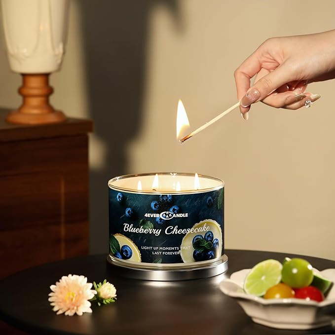 4EVER Scented Candles | 4-Wick 18oz Soy Wax Candle | Up to 50Hrs Clean Burn | Aromatherapy Candles for Home Scented | Gifts for Women & Mom, Blueberry Cheesecake