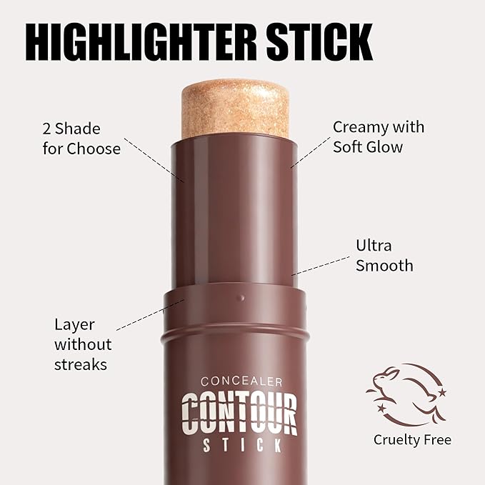 Highlighter Stick, Sheer Glow Cream Highlighter for Natural Radiant Skin, Blendable & Buildable Color, Non Caking, Long Lasting, SweatProof & Cruelty-Free, For All Skin Tones (04 Champagne Shimmer)