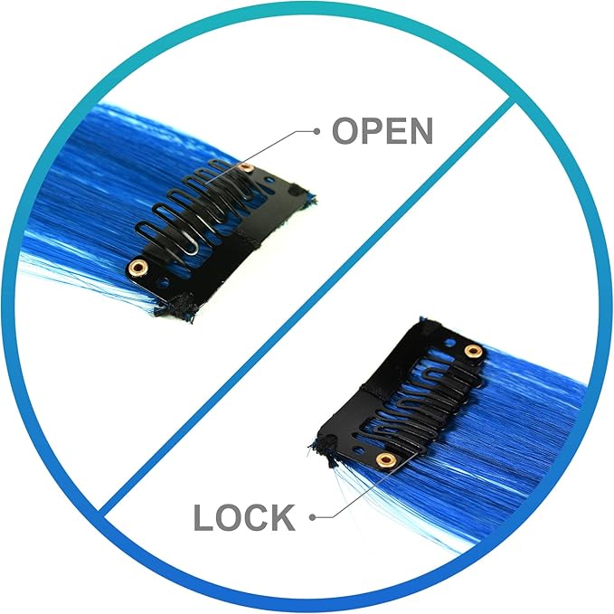Colored Hair Extensions 10 PCS, Teal and Blue Clip in Hair Extensions Party Highlights, Colorful Synthetic Hairpieces for Girls Women Kids Gifts Blue Teal Hair Accessories(22 In)