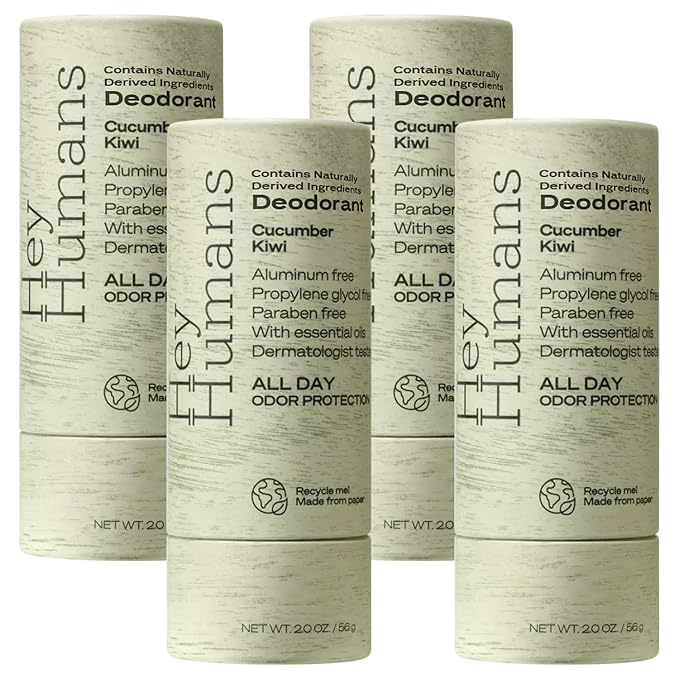 Hey Humans Deodorant, Aluminum Free Deodorant for Women and Men, Contains Naturally Derived Ingredients, All Day Odor Control, Refreshing Essential Oils, Earth Friendly Package, Cucumber Kiwi