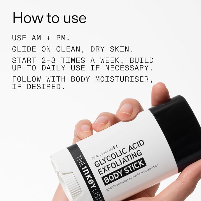 The INKEY List Glycolic Acid Exfoliating Body Stick - Deep Exfoliation for Rough, Bumpy Skin, Fragrance Free, Targets KP & Ingrown Hairs, Suitable For All Skin Types