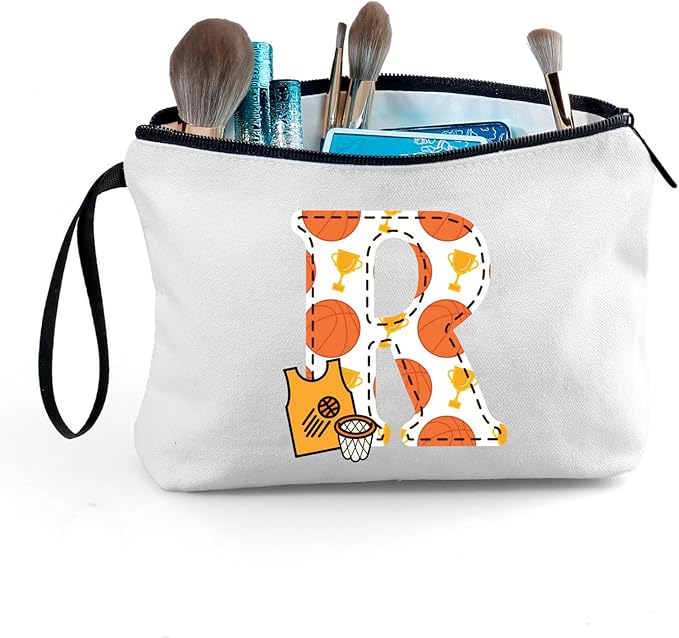 ARIOSEY Basketball Gifts Monogrammed Cosmetic Travel Makeup Bag Basketball Accessories Graduation Birthday Gifts for Girls Coaches Daughters Team Friend Mom Player-R