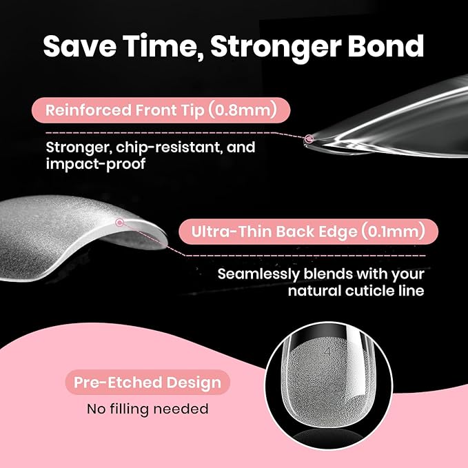 Beetles Gel Nail Tips Curve-EX - Almond Medium, 320pcs 16 Sizes, Etch-X Half Matte Full Cover Soft Acrylic False Press on Nail Tips Easy DIY Nail Extension Art Salon for Curved & Natural Nail Beds