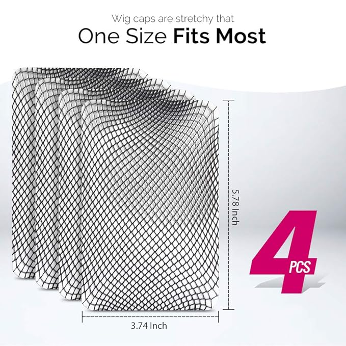 Fandamei Wig Cap, 4PCS Black Mesh Wig Cap Net, Closed End Hair Mesh Net Wig Caps, Liner Weaving Caps for Women, Men, Kids
