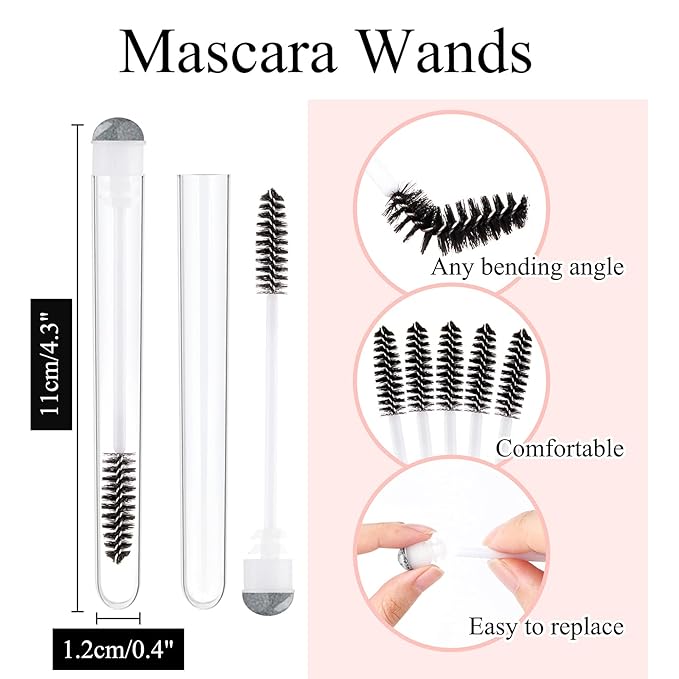 Dming 50 Pieces Disposable Mascara Brushes Eyelash Brush Lash Wand Diamond Mascara Wands with Tube Makeup Tool Lash Spoolies Sanitary Brushes Lash Extension Supplies (tube sky black 50)
