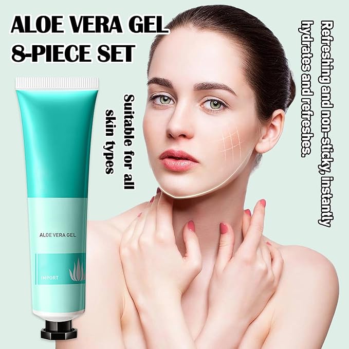 Fusang 8Pcs Organic Aloe Vera Gel for After Sun Skin Care,Natural Moisturizing Aloe Vera Gel for Face & Body,Easy to Portable Face Moisturizer,Travel Size Pure Vera Aloe Gel for all Skin Types L
