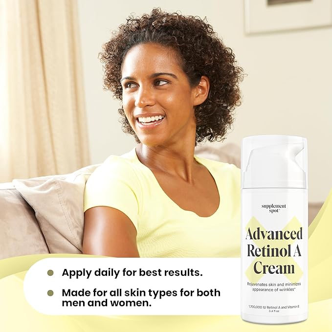 Supplement Spot Advanced Retinol A Cream - Moisturizer w/Vitamin E, Coconut & Almond Oil- Retinol Daily Anti-Aging Cream for Face – for Smoother Looking Skin (3.4 oz)