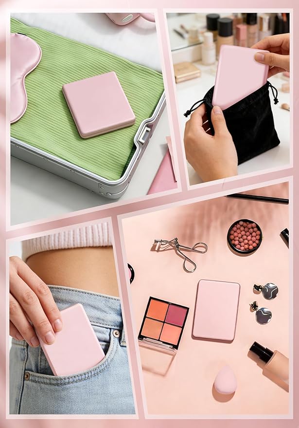 Compact Mirror, Rechargeable 30X Magnifying Mirror with 3 Lighting Modes & Dimmable Brightness, Portable Travel Makeup Mirror with Light, Essentials for Travel, Pocket, Purse, Gifts for Girls Pink