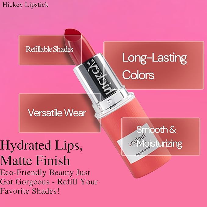 Hickey Lipstick The Essentials Trio - 3 Piece Refill Set, Mile High (Red), Walk of Shame (Hot Pink), Birthday Suit (Nude), Long Lasting Hydrating Velvet Finish Lipstick for Women, Vegan & Gluten-Free