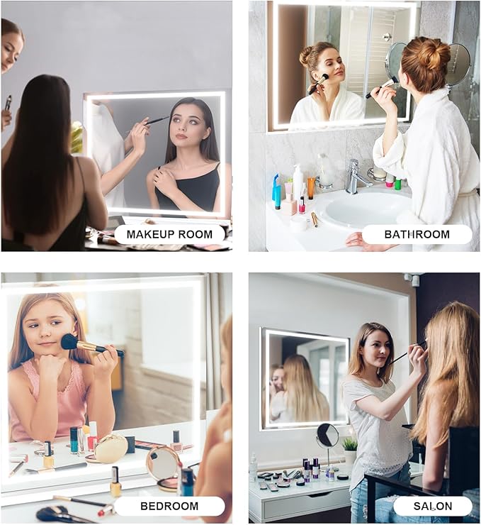 Vanity Mirror with Lights, 23" x 18" Makeup Mirror, Lighted Makeup Mirror with 3 Color Modes & Adjustable Brightness, Detachable 10x Magnification and USB Charging Design (White)