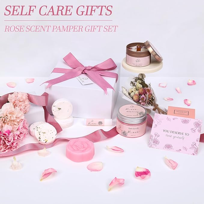 EXTALOW Spa Gifts for Women Bath and Body Gift Basket Valentines Day Gift Rose Home Spa Set Self Care Gifts for Mom Sister Her Wife Birthday Gifts for Women Spa Kit Care Package Thank You Gift
