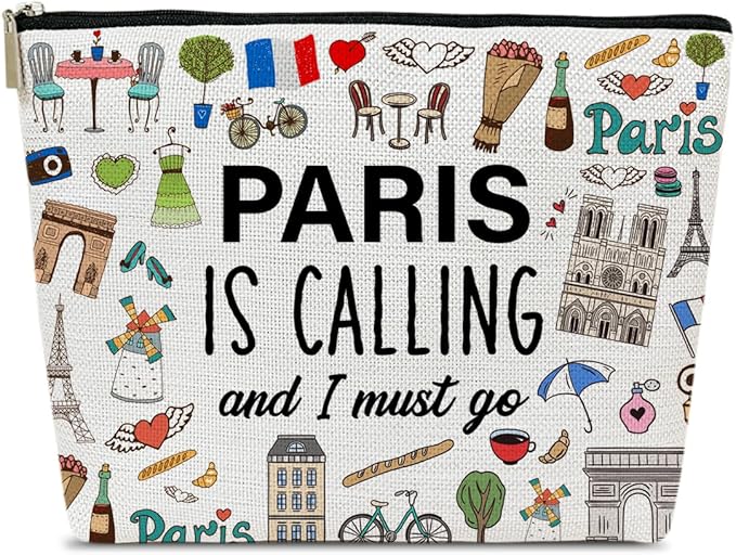 Ythuil Funny Paris Travel Makeup Bag, City Themed Trip Gifts Favors, Trip Lover Gifts For Women Her, Travel Cosmetic Bag For Holiday Vacation, Paris Is Calling And I Must Go