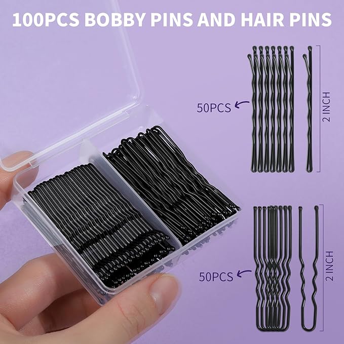 Teenitor 100Pcs Black Bobby Pins, Bobby Pins Black Hair Pins, Hair Pins for Women Girls 2inch