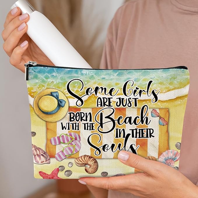 Funny Beach Gifts for Women Cosmetic Bag Vacation Ocean Beach Themed Gift for Her Nurse Sister Mom Aunt Makeup Bag Girls Trip Gifts Travel Stuff Necessities Birthday Christmas Friendship