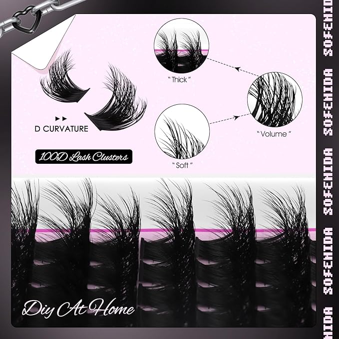 Lash Clusters Kit 100D Thick Cluster Lashes 10-18mm Volume Eyelash Clusters D Curvature Cluster Eyelash Extensions 3D Wispy Lash Clusters DIY Lash Extension Kit(100D-10-18MIX Thick Kit)