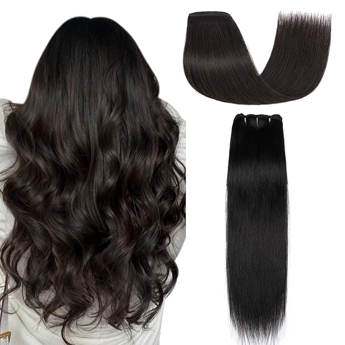 Hairro Sew in Human Hair Extensions Real Hair, 100g/bundle Weave Weft for Women Adding Volume and Length, for DIY Beauty Dating Party, 14 Inch One Bundle Straight Off Black