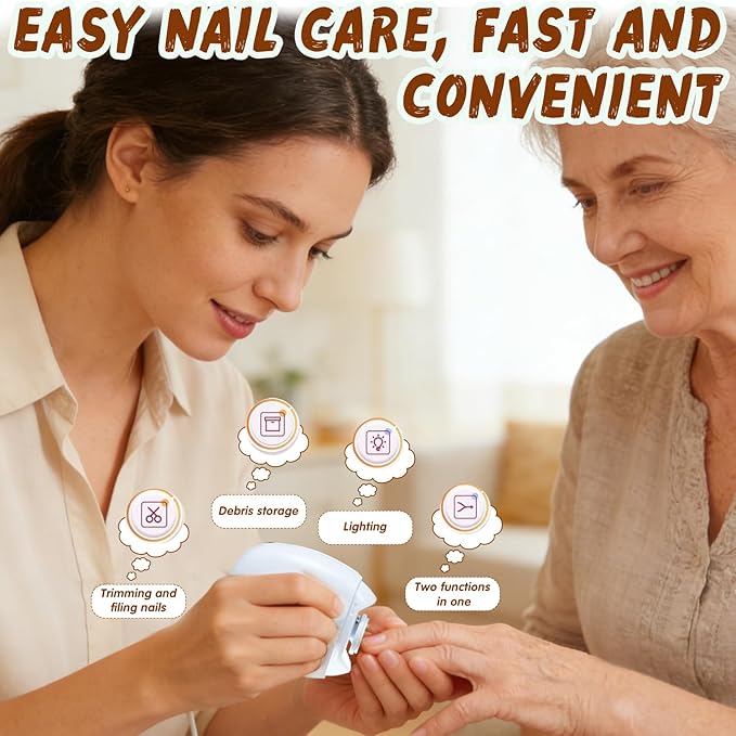 Universal Automatic Fingernail Grinder,2026 New Portable Electric Nail Clipper with LED Light and 3 Speeds,Silent Auto Fingernail Cutter and Polishing Trimmer, for Whole Family (1PCS)
