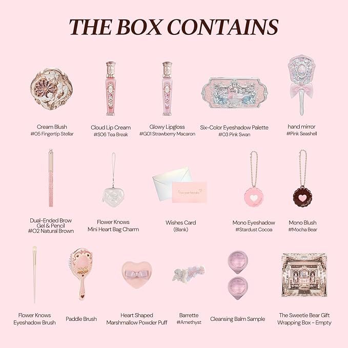 Flower Knows Feb-The Heartfelt Affair Kit,16 Pieces Makeup Gift Kit,Includes Make-up Palette,Lipgloss,Eyeshadow,Blush,Brow Pencil,Hand Mirror,Brush,Perfect Valentine,Make Up Gift for Women&Girls