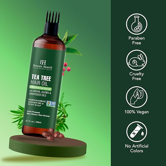Botanic Hearth Hair Oil for Hair Growth & Home Hair Perm Kit | Strengthening Dry, Frizzy, Damaged Hair & Scalp Treatment | Tea Tree Hair Oil – 6.7 Fl Oz (2 Pack)