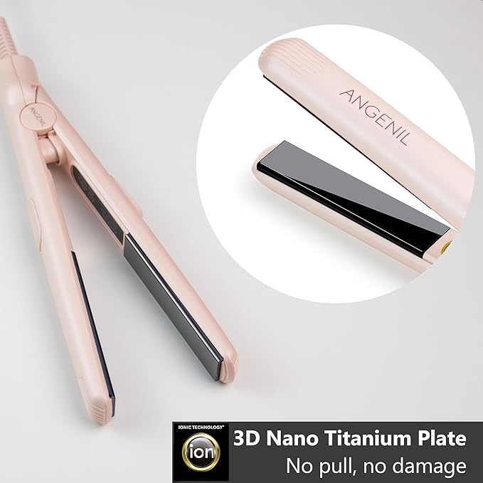 ANGENIL Ultra Mini Flat Iron for Short Hair, Dual Voltage Mini Hair Straightener, Small Flat Iron 0.7 Inch, Travel Size Anti Scalding Silicone Hair Straightener, Suitable for Short Hair, Bangs, Fine